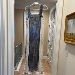 La Bottega di Brunella Italian linen Black and White Sleeveless Dress